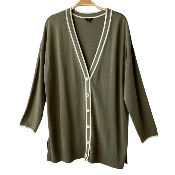 Talbots Cardigan Sweater Women Plus 1X Sage Green Old Money Y2K Contrast Trim - Picture 1 of 9